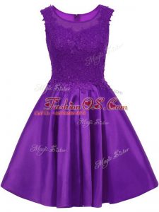 Exquisite A-line Quinceanera Court of Honor Dress Purple Scoop Satin Sleeveless Mini Length Zipper