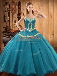 Hot Sale Sleeveless Lace Up Floor Length Embroidery Sweet 16 Quinceanera Dress