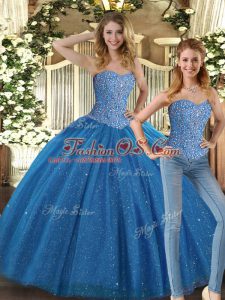 Glamorous Teal Sleeveless Beading Floor Length Quince Ball Gowns