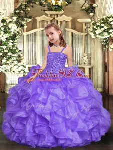 Organza Straps Sleeveless Lace Up Beading and Ruffles Evening Gowns in Lavender