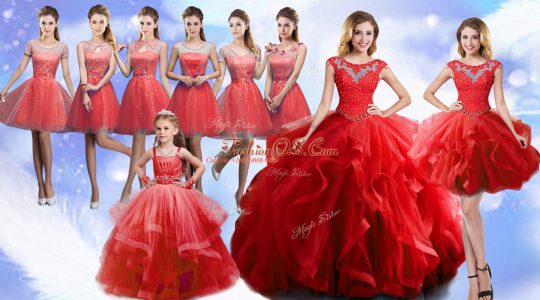 Wine Red Scoop Lace Up Beading and Ruffles Quinceanera Gowns Sleeveless