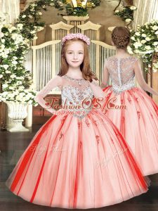 Coral Red Zipper Kids Formal Wear Beading and Appliques Sleeveless Floor Length