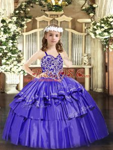 Floor Length Lavender Little Girls Pageant Dress Wholesale Straps Sleeveless Lace Up