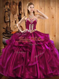 High End Floor Length Ball Gowns Sleeveless Fuchsia Sweet 16 Dress Lace Up