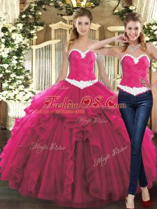 Fuchsia Sweetheart Neckline Ruffles Sweet 16 Dress Sleeveless Lace Up