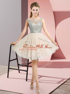 Scoop Cap Sleeves Backless Dress for Prom Champagne Lace