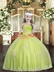 Charming Yellow Green Sleeveless Appliques and Sequins Floor Length Pageant Dress Toddler