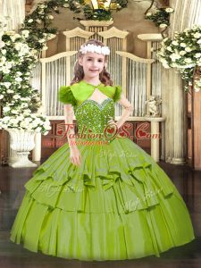 Olive Green Sleeveless Organza Lace Up Pageant Dress for Teens for Party and Quinceanera