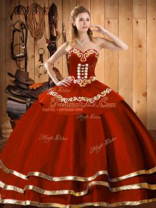 Glamorous Wine Red Ball Gowns Sweetheart Sleeveless Organza Floor Length Lace Up Embroidery Quinceanera Dresses