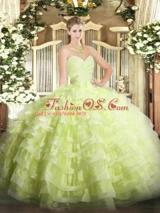 Yellow Green Sleeveless Floor Length Beading and Ruffled Layers Lace Up Quinceanera Dress