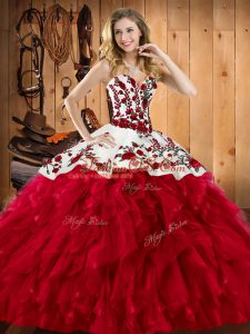 Satin and Organza Sleeveless Floor Length Vestidos de Quinceanera and Embroidery and Ruffles