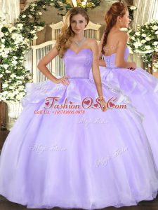 Flare Sweetheart Sleeveless Lace Up Sweet 16 Quinceanera Dress Lavender Organza