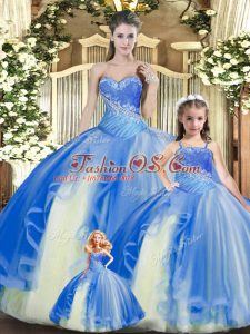 Affordable Floor Length Multi-color Sweet 16 Dress Tulle Sleeveless Beading and Ruching