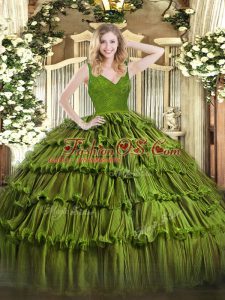 Custom Design Sleeveless Beading and Lace and Ruffled Layers Backless Sweet 16 Dresses