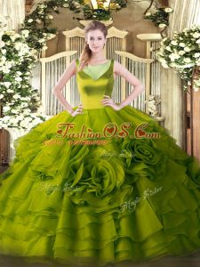 Scoop Sleeveless Organza Sweet 16 Quinceanera Dress Beading and Ruffled Layers Side Zipper