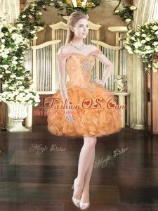 Charming Ball Gowns Orange Red Off The Shoulder Organza Sleeveless Mini Length Lace Up