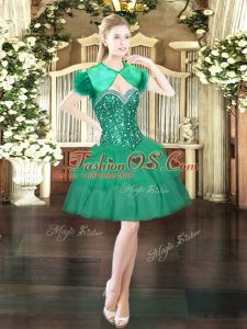 Lovely Beading and Ruffled Layers Prom Party Dress Dark Green Lace Up Sleeveless Mini Length