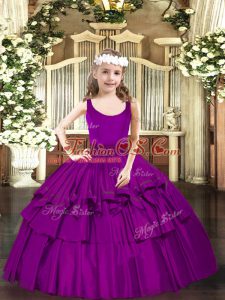 Fashion Fuchsia Zipper Scoop Beading Little Girls Pageant Dress Organza Sleeveless