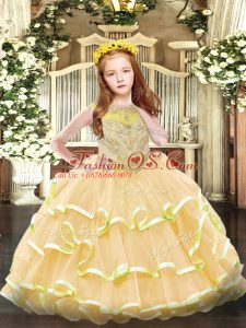 Glorious Floor Length Ball Gowns Sleeveless Gold Pageant Dresses Zipper