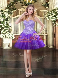 Stunning Purple Sleeveless Tulle Lace Up Evening Dress for Prom and Party