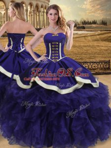 Purple Lace Up Quince Ball Gowns Beading and Ruffles Sleeveless Floor Length