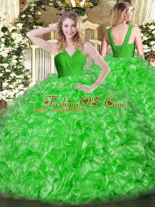 Customized Green Sleeveless Floor Length Ruffles Zipper Quinceanera Gowns