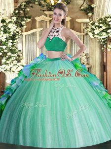 Simple High-neck Sleeveless Backless Quinceanera Gowns Multi-color Tulle