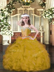 Perfect Sleeveless Lace Up Floor Length Beading and Ruffles Pageant Dress Toddler