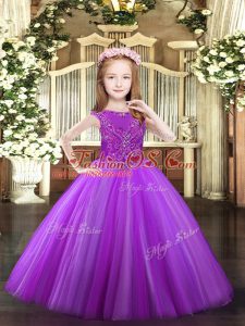 Customized Ball Gowns Winning Pageant Gowns Lavender Scoop Tulle Sleeveless Floor Length Zipper