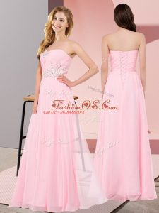 Most Popular Floor Length Empire Sleeveless Baby Pink Evening Dress Lace Up
