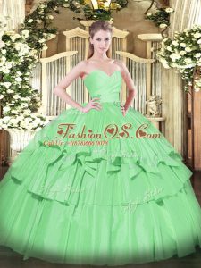 Fashionable Sleeveless Taffeta Floor Length Lace Up Sweet 16 Dress in Apple Green with Beading and Ruffled Layers