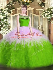 Colorful Multi-color Scoop Neckline Beading and Ruffles Quince Ball Gowns Sleeveless Zipper