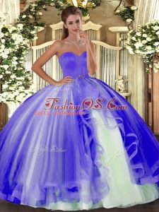 Sweetheart Sleeveless Lace Up Quinceanera Gown Lavender Tulle
