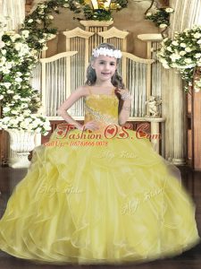 Sleeveless Beading and Ruffles Lace Up Kids Formal Wear
