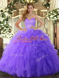 Popular Lavender Tulle Lace Up Sweetheart Sleeveless Floor Length 15th Birthday Dress Ruffles