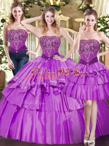 Sumptuous Eggplant Purple Sleeveless Tulle Lace Up Quinceanera Gown for Military Ball and Sweet 16 and Quinceanera