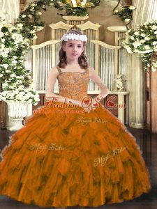 Hot Sale Brown Sleeveless Organza Lace Up Pageant Dress Womens for Sweet 16 and Quinceanera