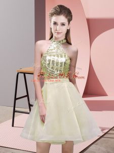 Clearance Chiffon Halter Top Sleeveless Backless Sequins Bridesmaid Dress in Light Yellow