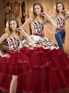 Elegant Wine Red Lace Up Vestidos de Quinceanera Embroidery Sleeveless Sweep Train