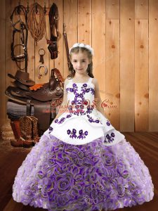 Multi-color Sleeveless Fabric With Rolling Flowers Lace Up Little Girls Pageant Dress for Sweet 16 and Quinceanera