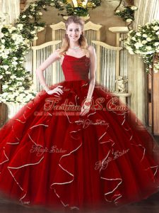 Wonderful Wine Red Sleeveless Organza Zipper Sweet 16 Quinceanera Dress for Military Ball and Sweet 16 and Quinceanera
