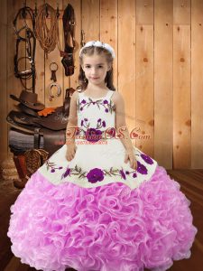 Customized Fabric With Rolling Flowers Sleeveless Floor Length Custom Made Pageant Dress and Embroidery and Ruffles