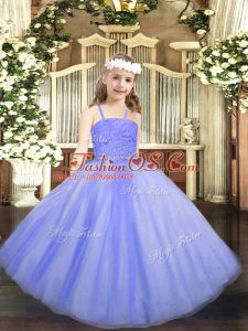 Lavender Zipper Straps Beading and Lace Little Girls Pageant Dress Tulle Sleeveless