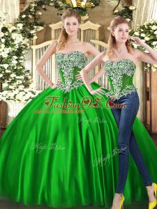Customized Floor Length Two Pieces Sleeveless Green Quince Ball Gowns Lace Up