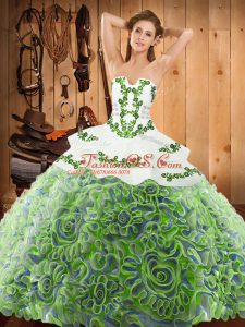 Multi-color Sleeveless With Train Embroidery Lace Up Quinceanera Gowns