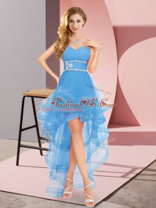 Attractive High Low Baby Blue Wedding Guest Dresses Sweetheart Sleeveless Lace Up