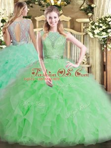 Floor Length Ball Gowns Sleeveless Apple Green 15 Quinceanera Dress Backless