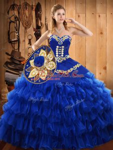 Sumptuous Sleeveless Embroidery and Ruffled Layers Lace Up 15 Quinceanera Dress
