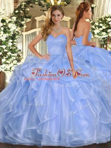 Suitable Organza Sweetheart Sleeveless Lace Up Ruffles Quinceanera Gowns in Light Blue