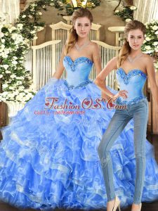 Lovely Baby Blue and Light Blue Vestidos de Quinceanera Military Ball and Sweet 16 and Quinceanera with Beading and Ruffles Sweetheart Sleeveless Lace Up